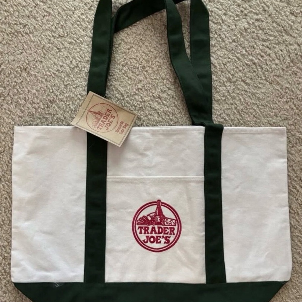 Trader Joe's White and Green Tote Bag